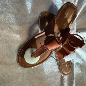 Liz Claiborne Brown Sandals with Gold Rings